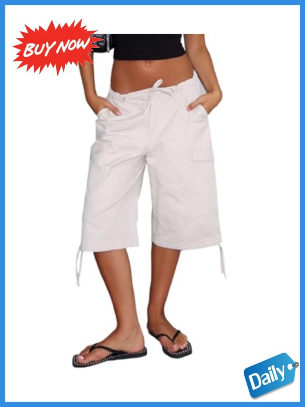 Womens Cargo Capri Pants Mid Rise Baggy Bermuda Shorts Knee Length Streetwear